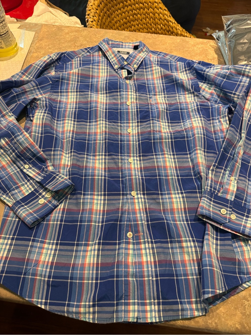 Izod Blue Plaid Button-Down Shirt